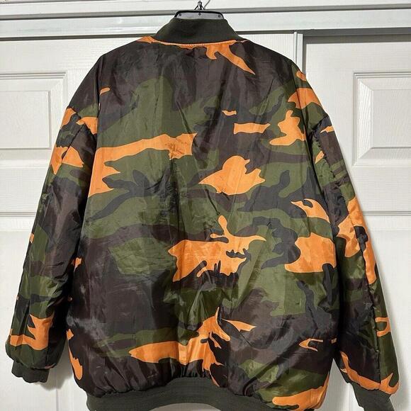 Vtg Camo Bomber Jacket Mens XL Reversible Blaze Orange Duck Camo PVC Shell - Picture 7 of 15